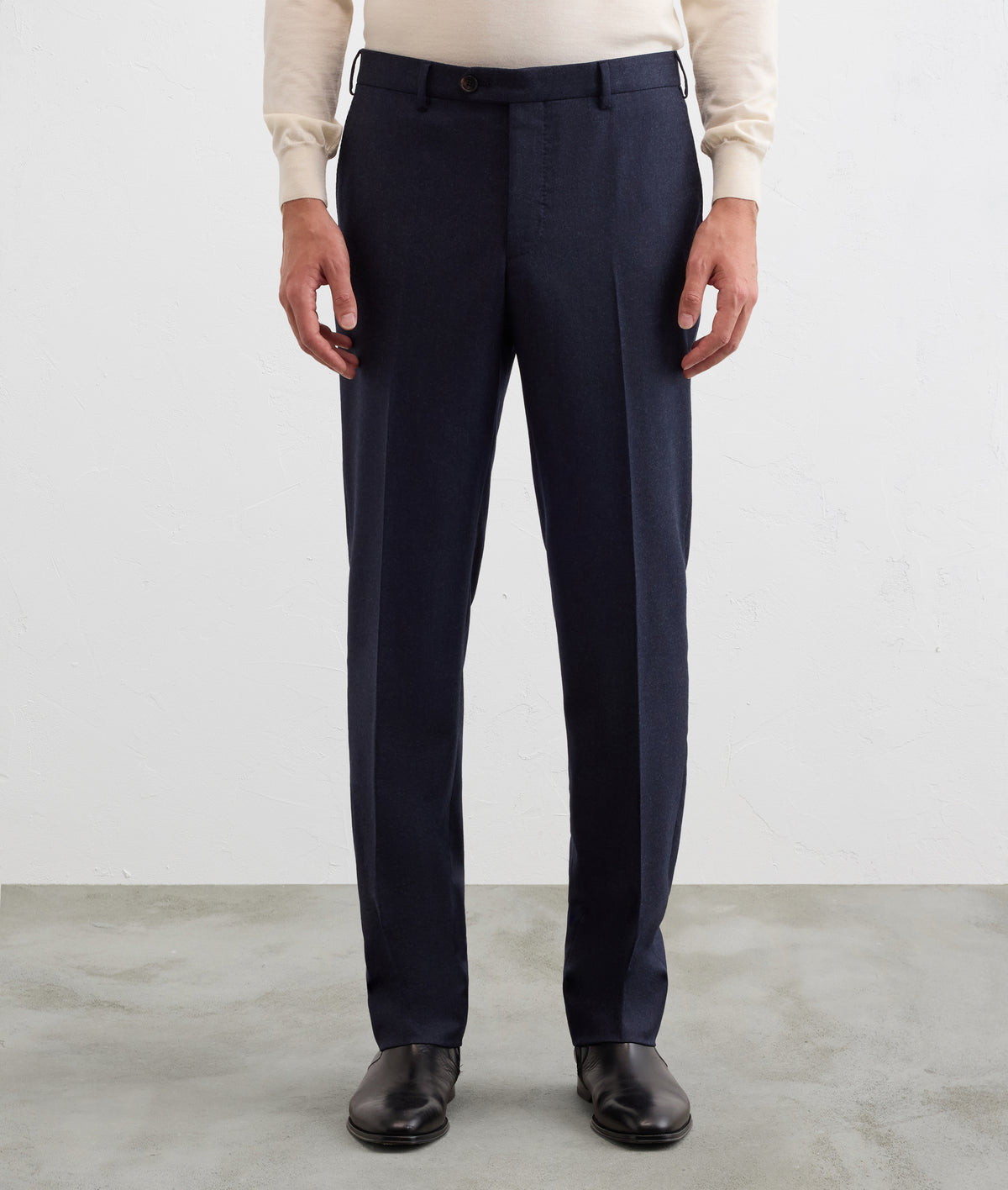 navy blue pure virgin wool trousers in BLUE NAVY, view 3