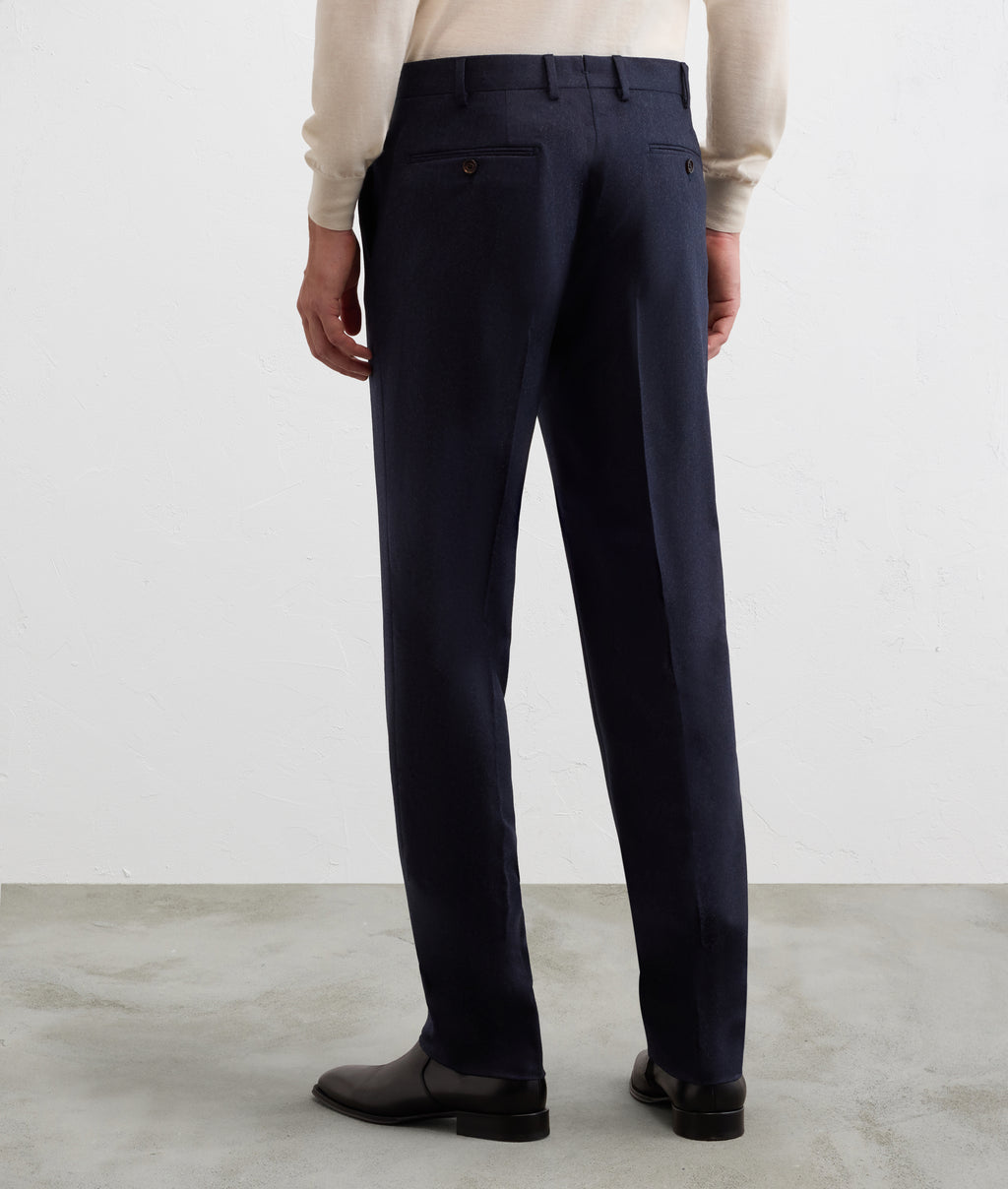 navy blue pure virgin wool trousers in BLUE NAVY, view 4