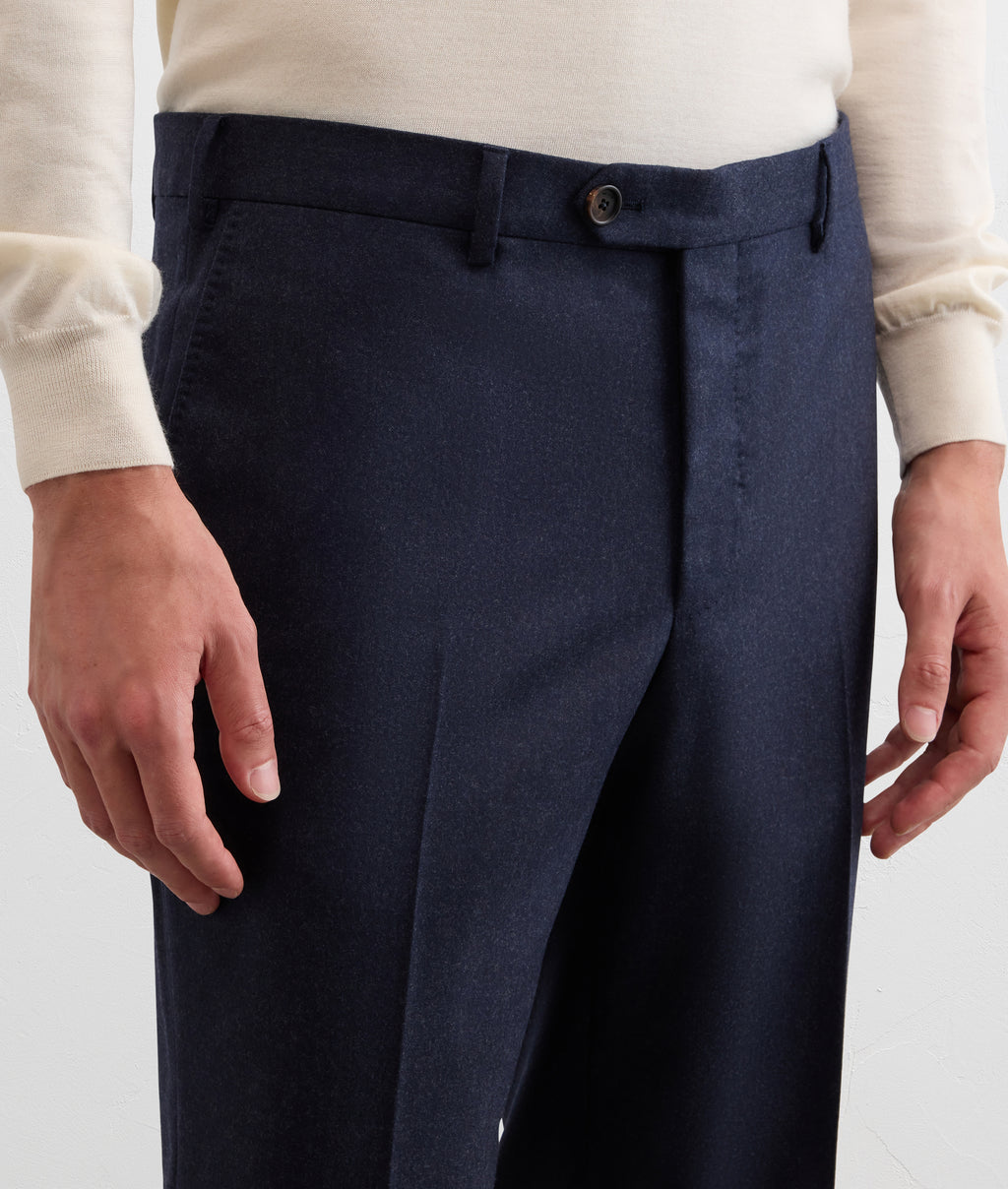 navy blue pure virgin wool trousers in BLUE NAVY, view 5