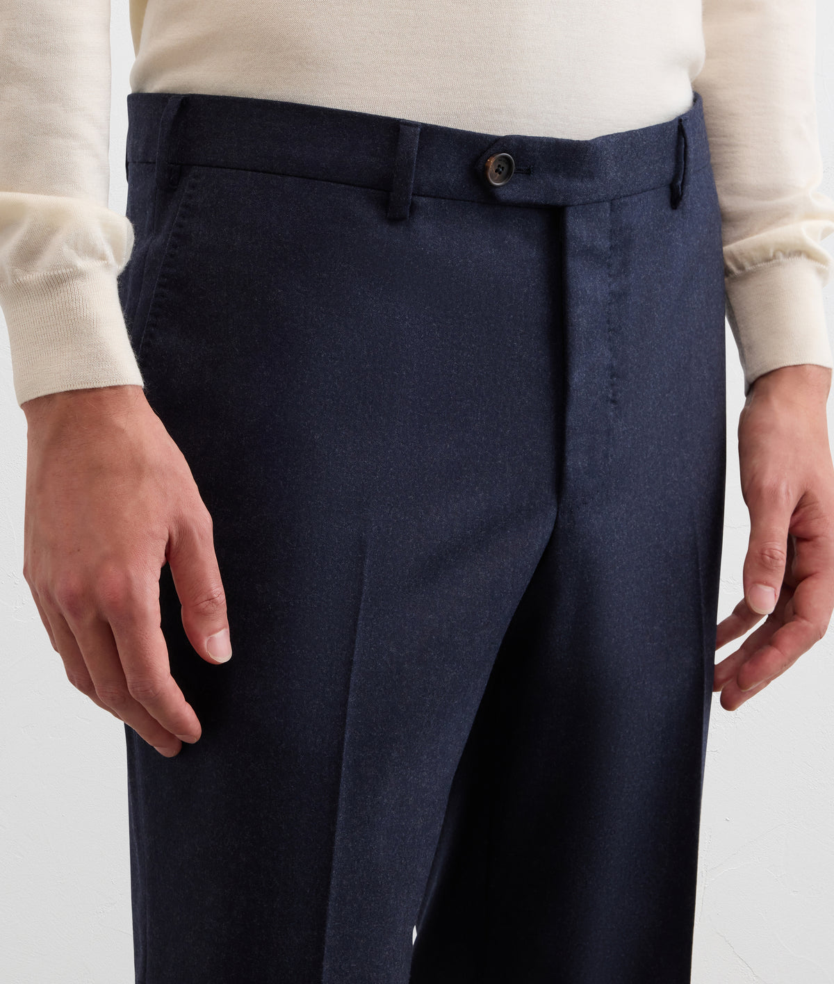 navy blue pure virgin wool trousers in BLUE NAVY, view 5