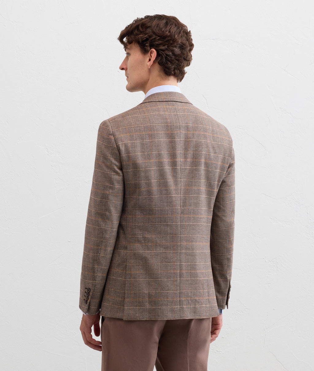 vicenza line wool and polyamide brown glen check jacket in TAN, view 4