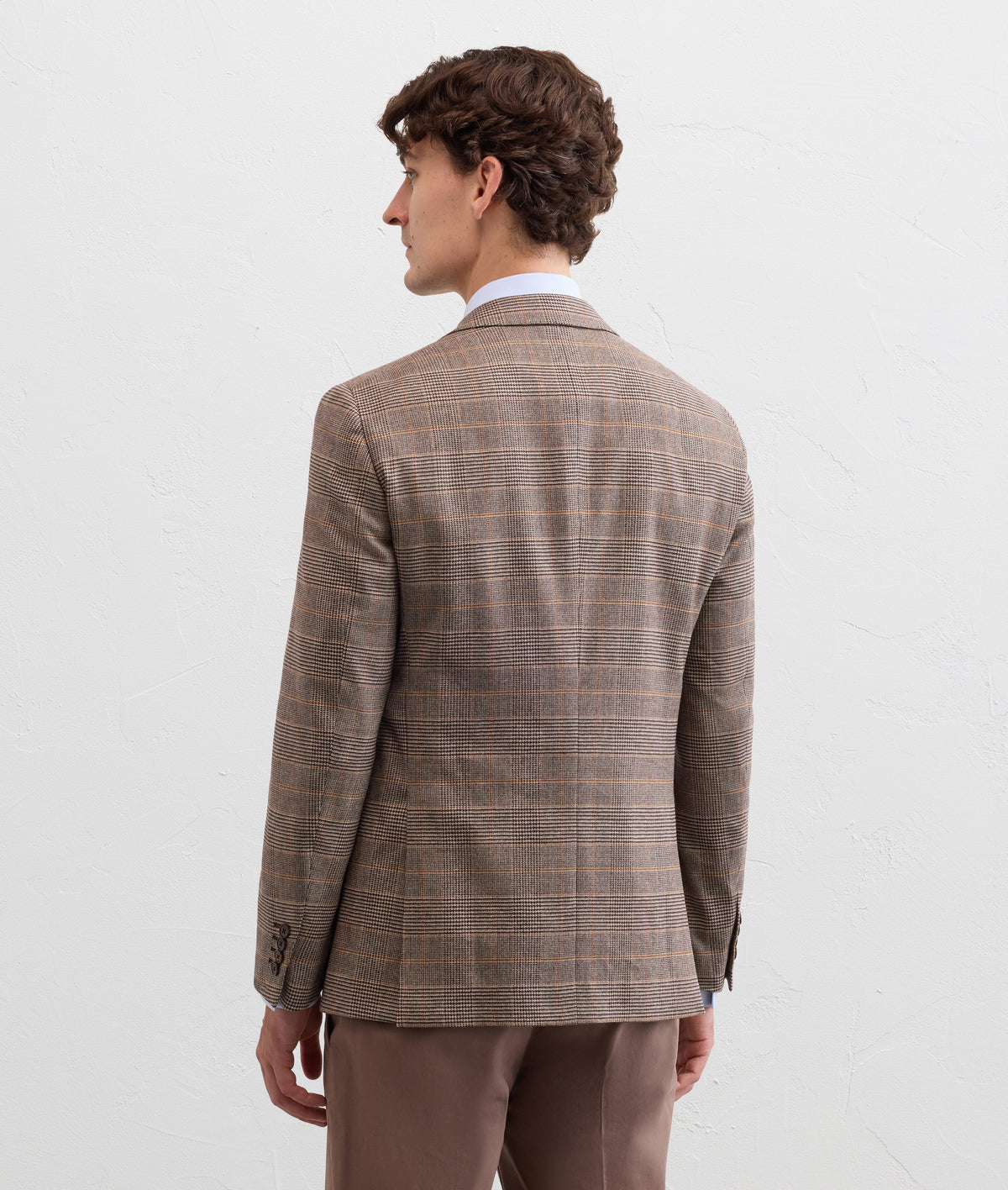vicenza line wool and polyamide brown glen check jacket in TAN, view 4