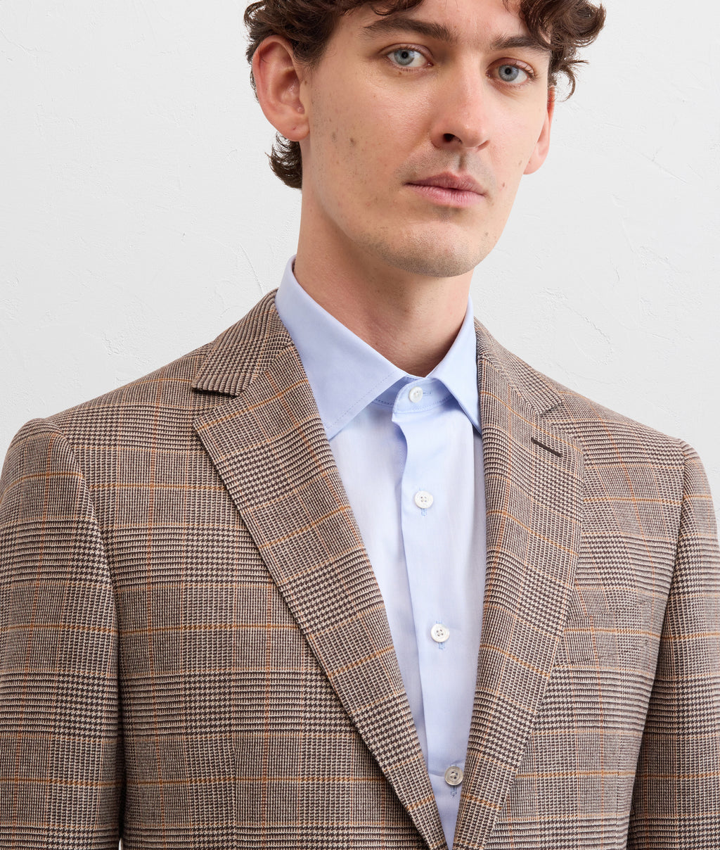 vicenza line wool and polyamide brown glen check jacket in TAN, view 5