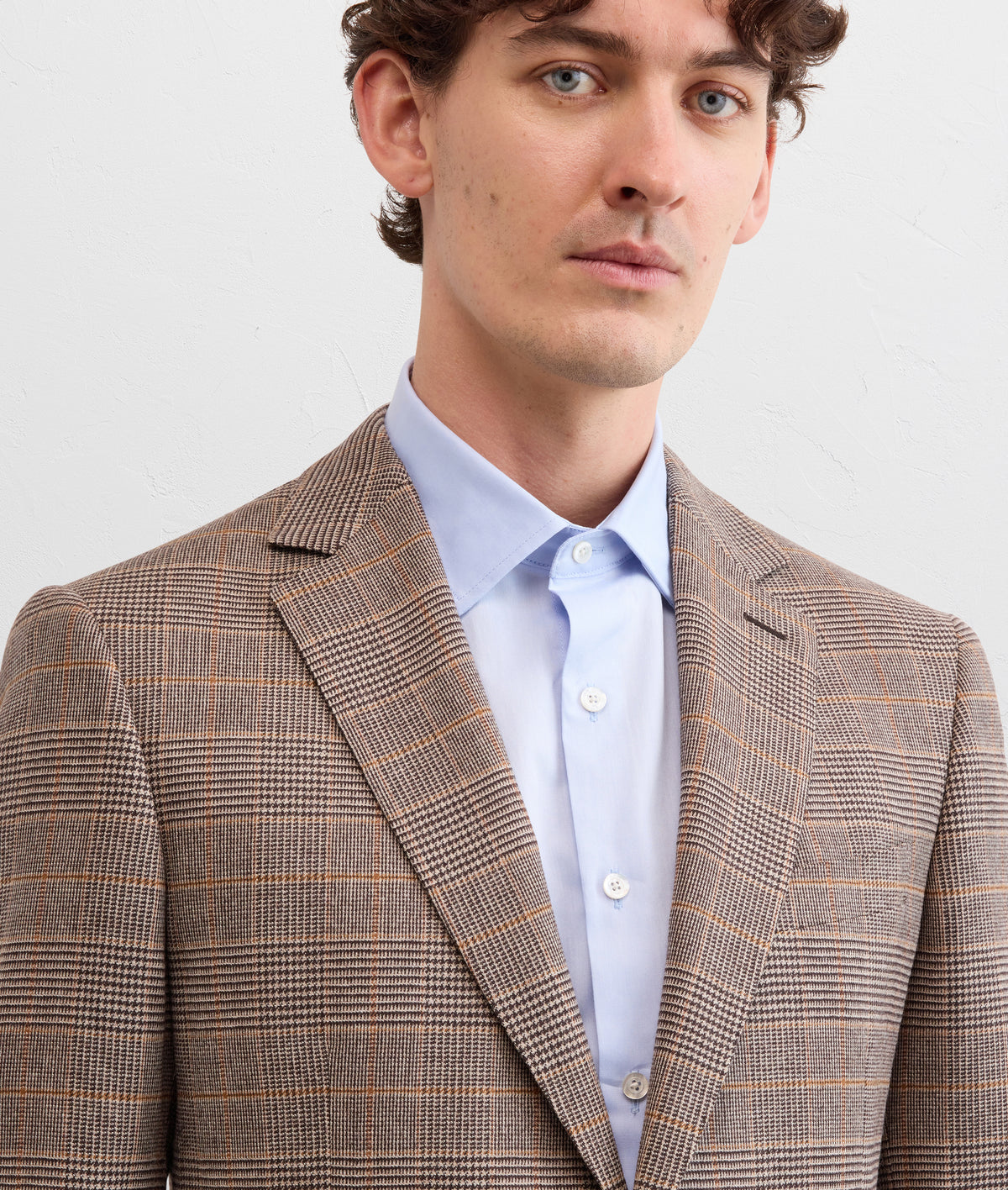 vicenza line wool and polyamide brown glen check jacket in TAN, view 5