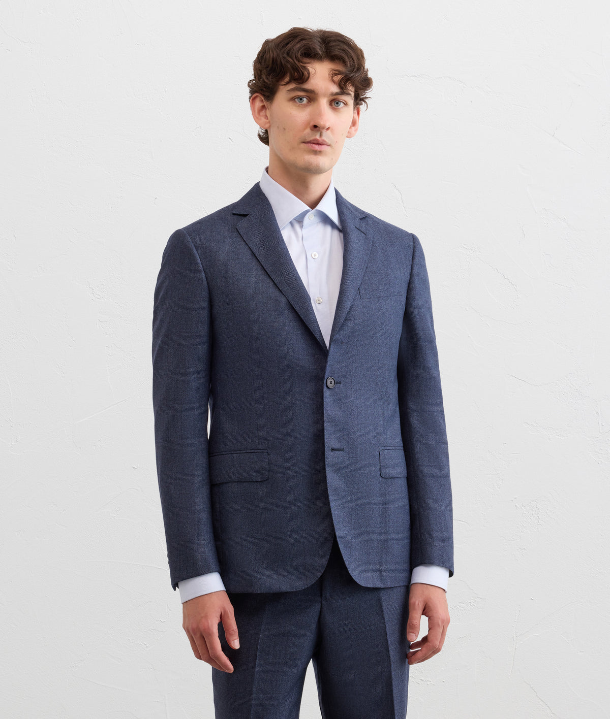 key line pure wool blue glen check suit in DEEP BLUE, view 3