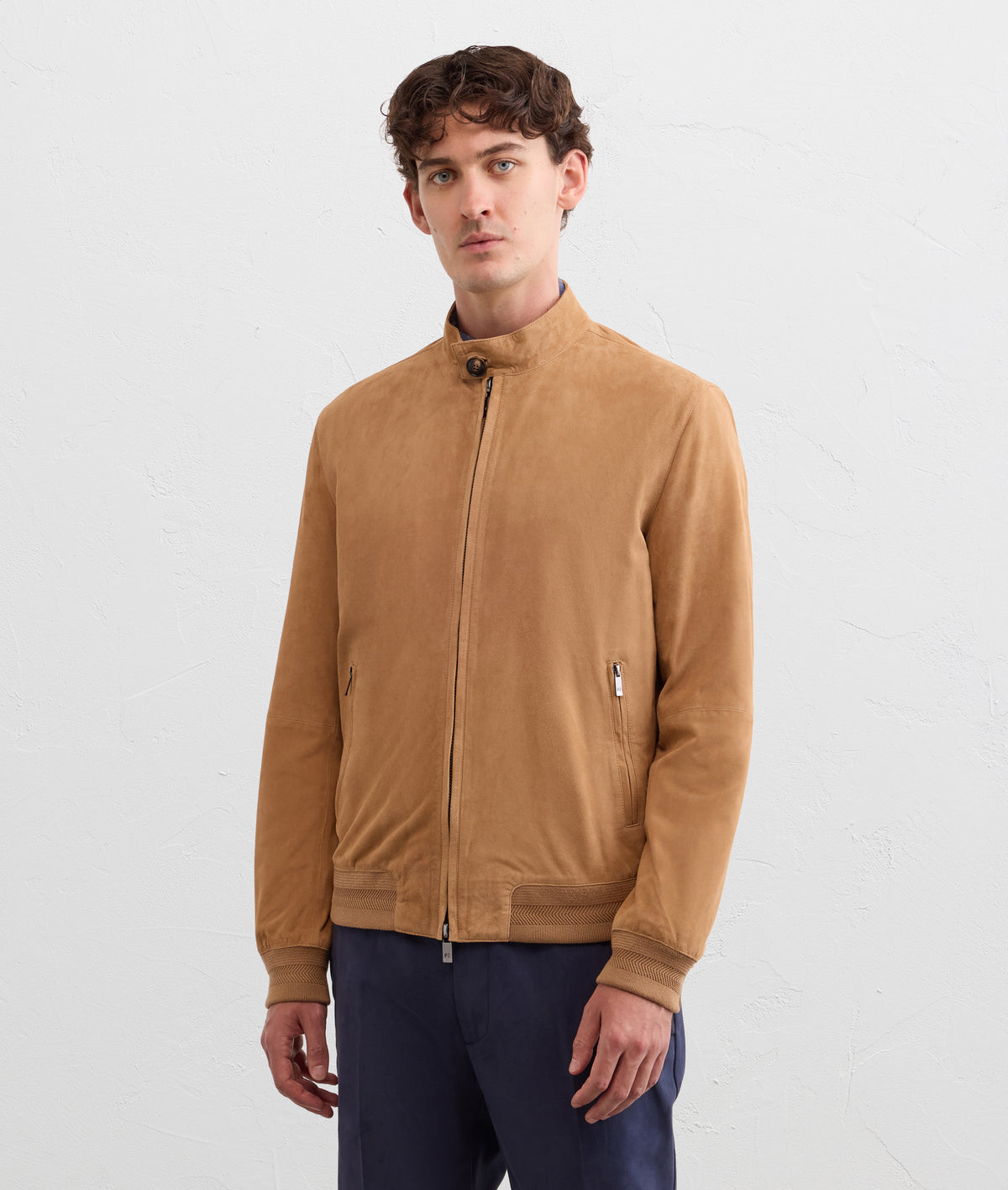 goat suede camel bomber blouson in CAMEL, view 3
