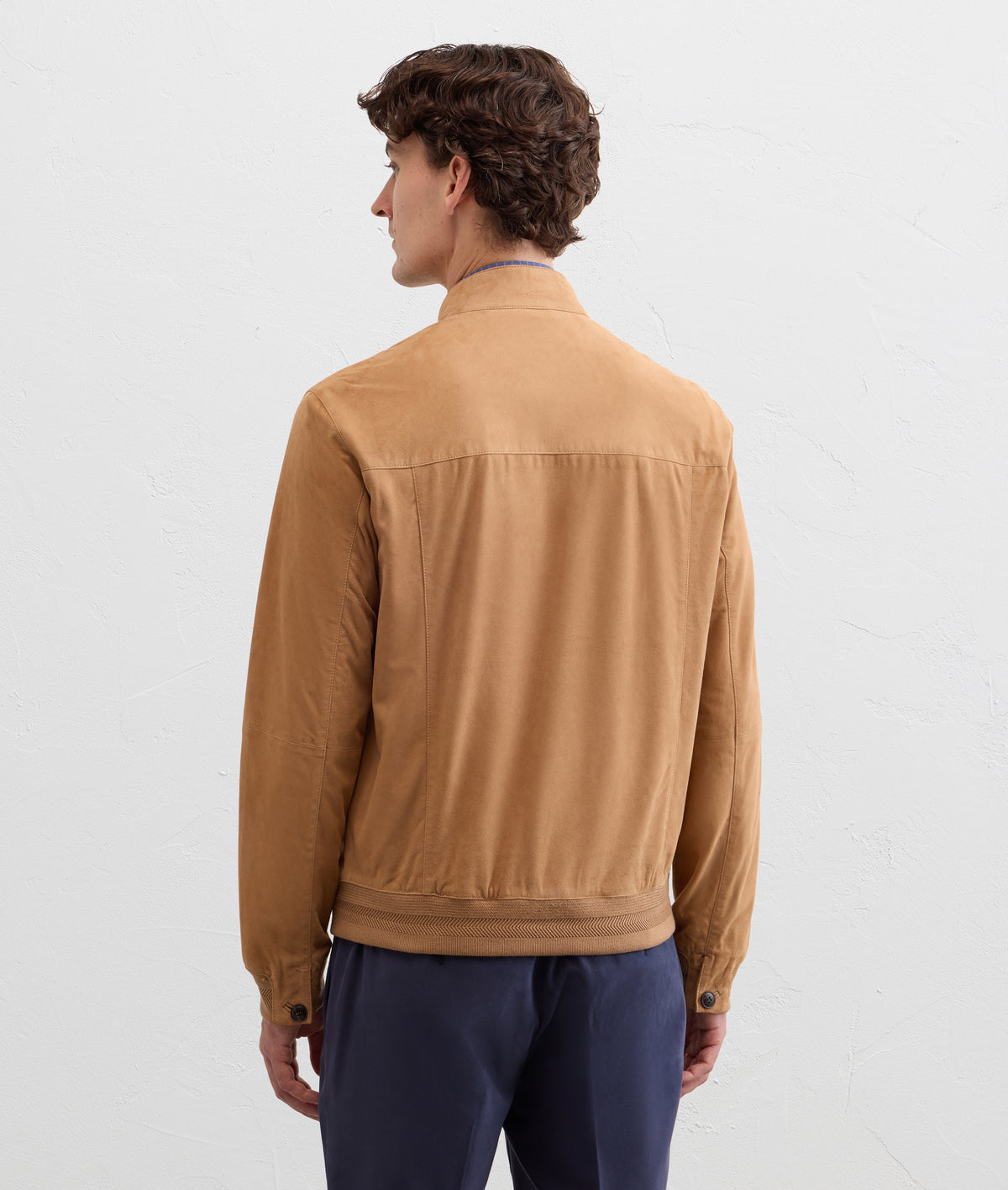 goat suede camel bomber blouson in CAMEL, view 4