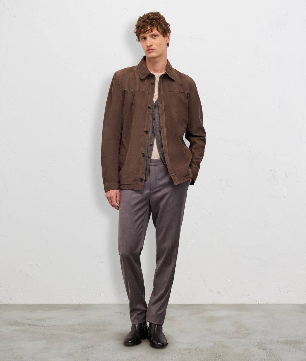 brown calfskin leather bomber blouson in TAN, view 2