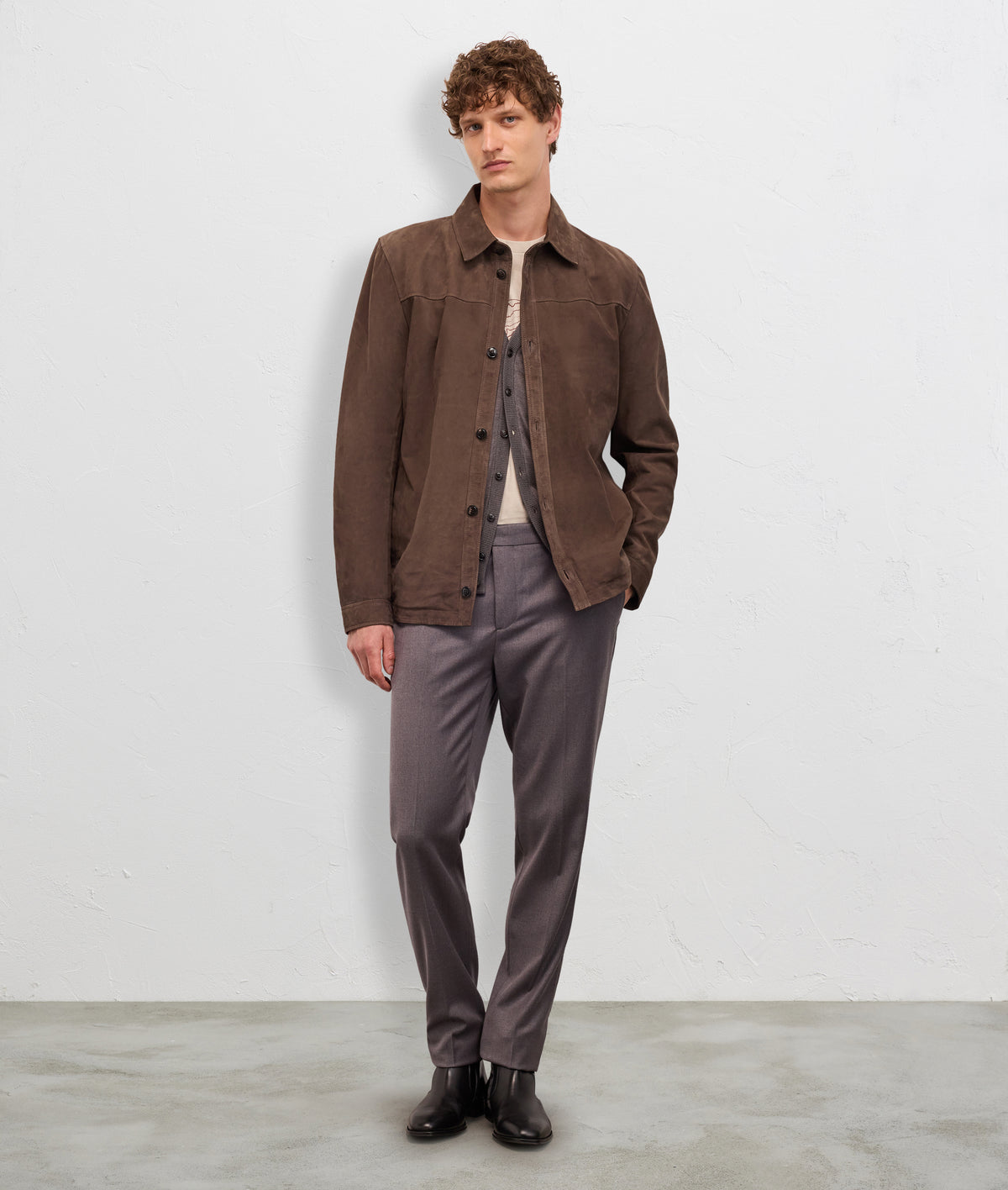 brown calfskin leather bomber blouson in TAN, view 2