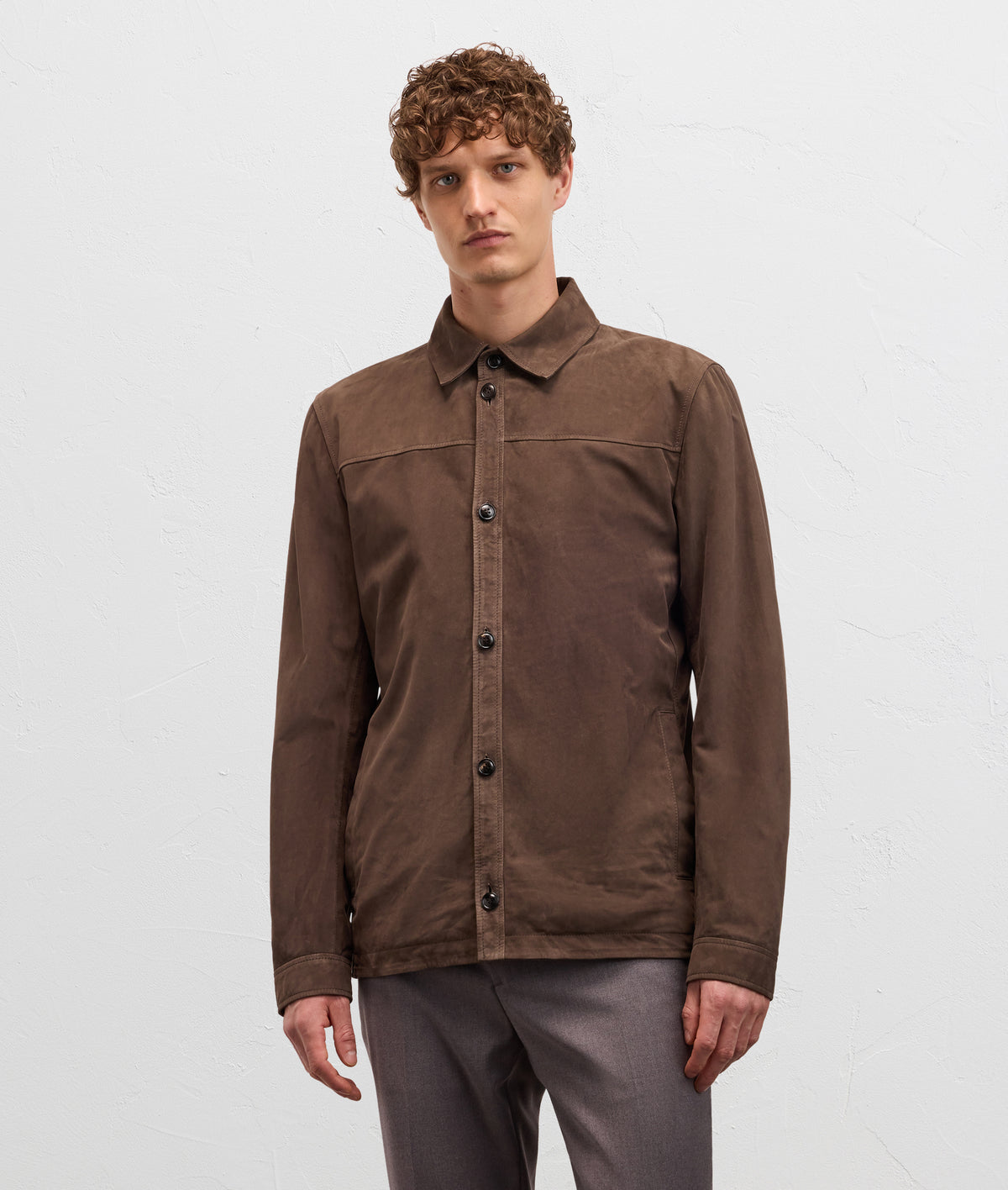 brown calfskin leather bomber blouson in TAN, view 3