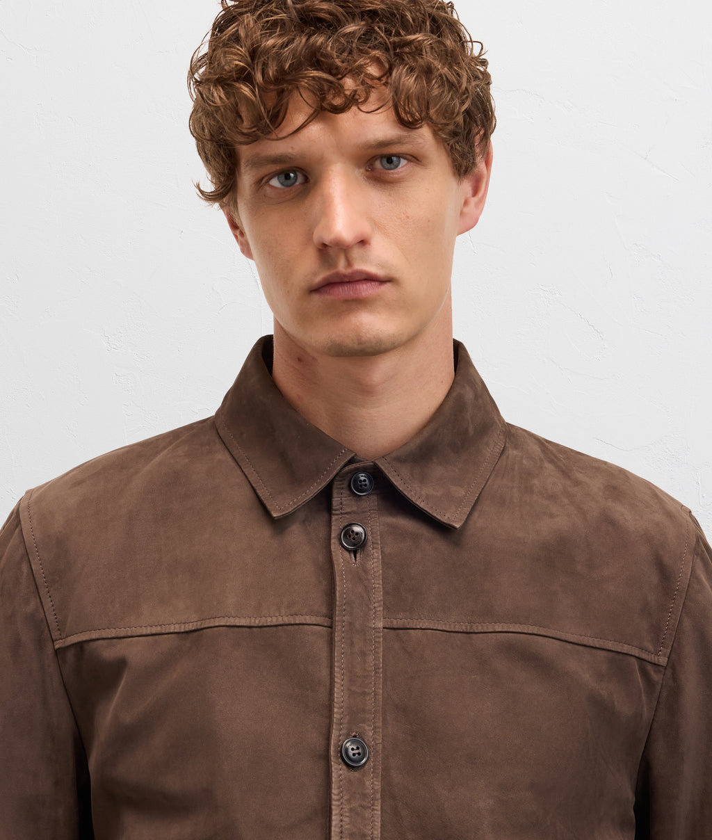 brown calfskin leather bomber blouson in TAN, view 4