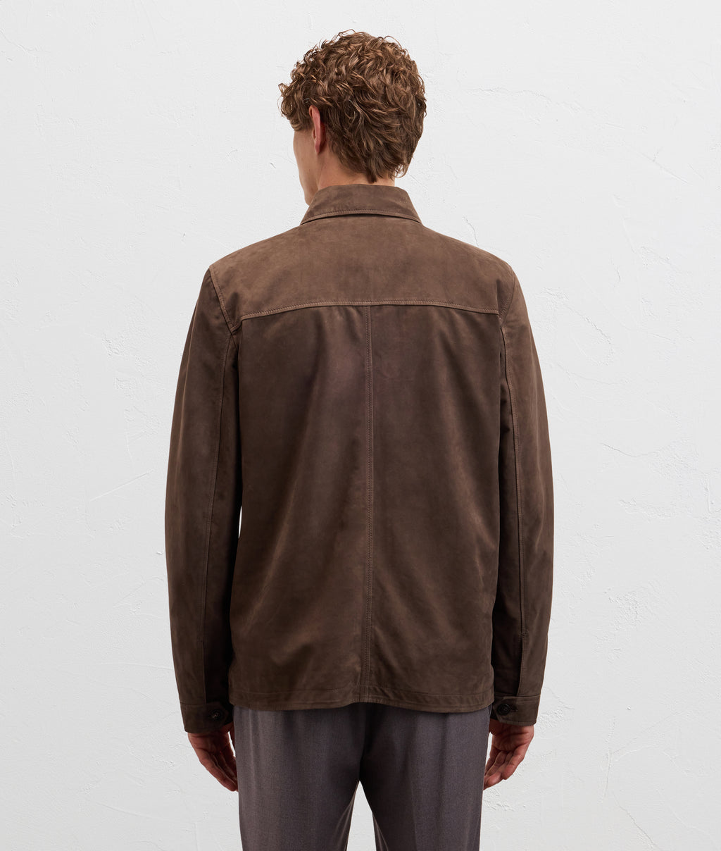 brown calfskin leather bomber blouson in TAN, view 5