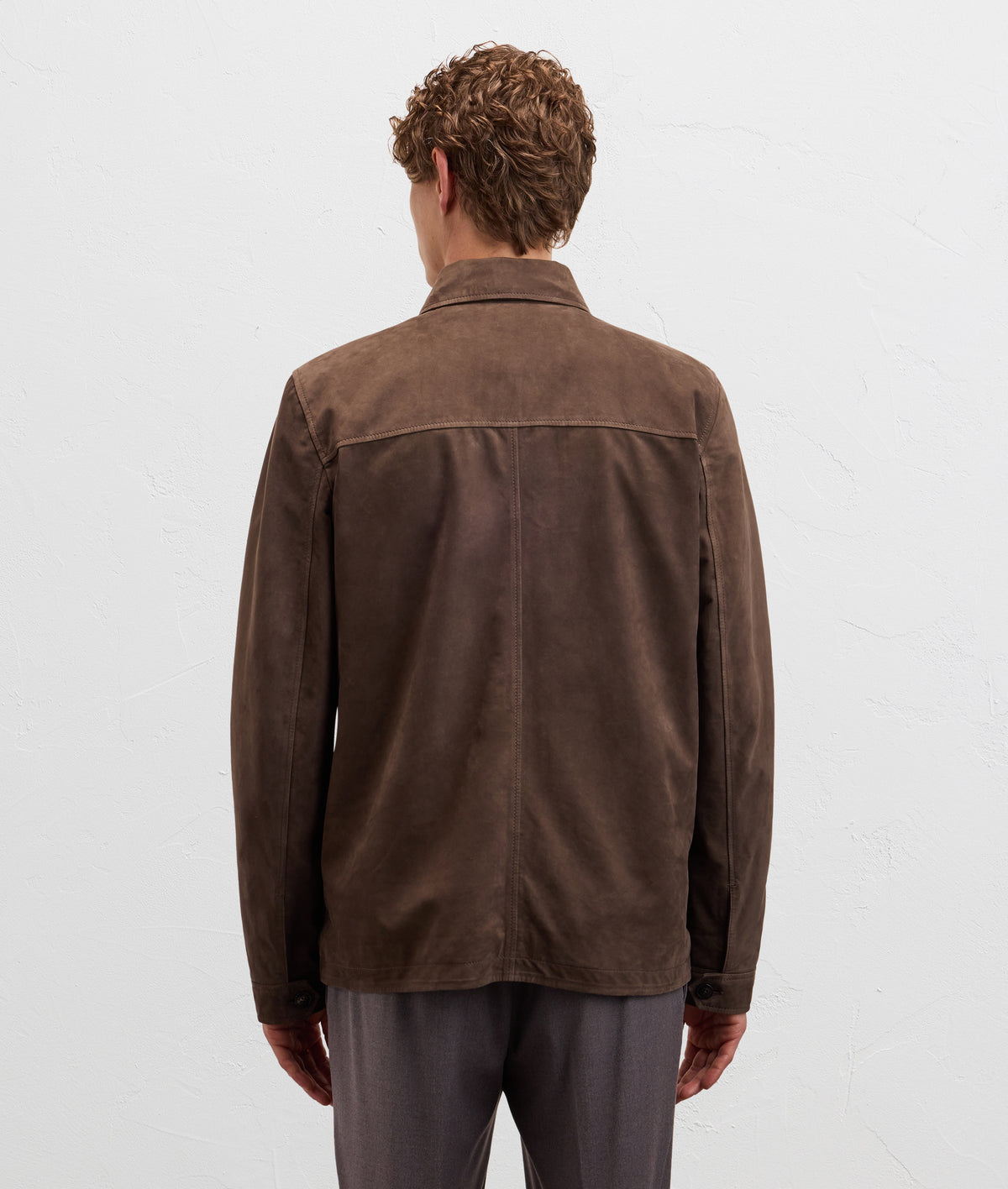 brown calfskin leather bomber blouson in TAN, view 5