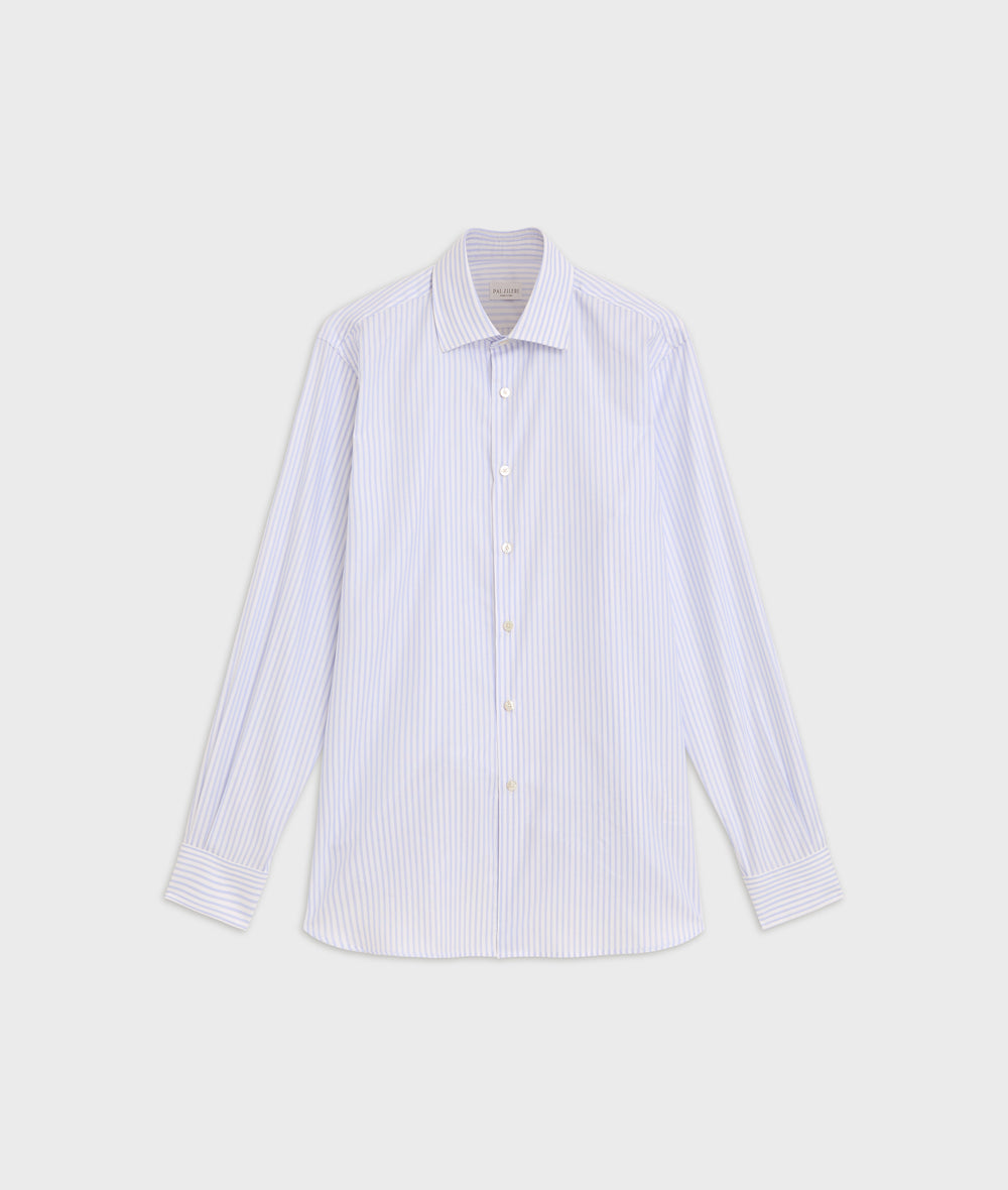 light blue striped pure cotton twill milano collar shirt in LIGHT BLUE, primary view [fp-color:light-blue]