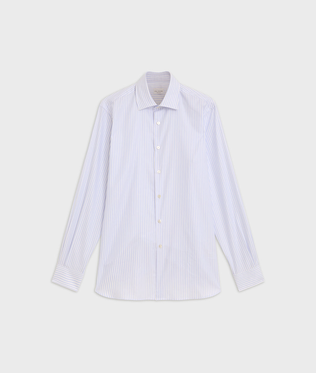 light blue striped pure cotton twill milano collar shirt in LIGHT BLUE, primary view