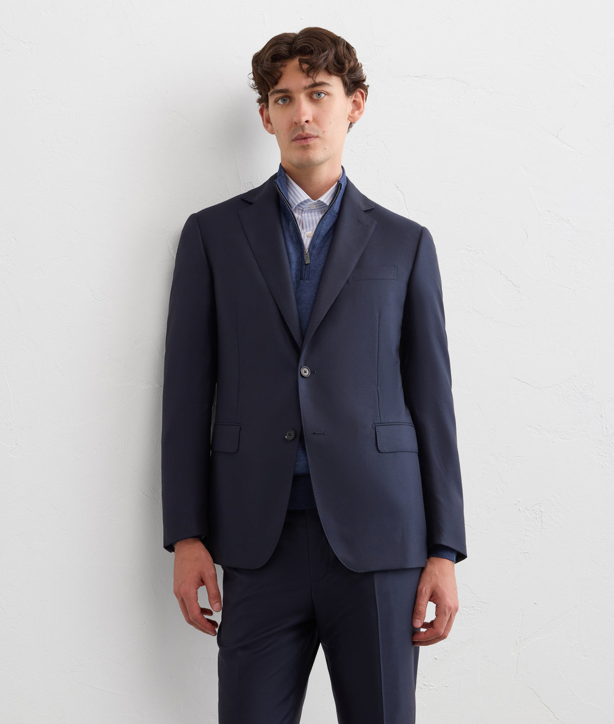 light blue striped pure cotton twill milano collar shirt in LIGHT BLUE, view 2