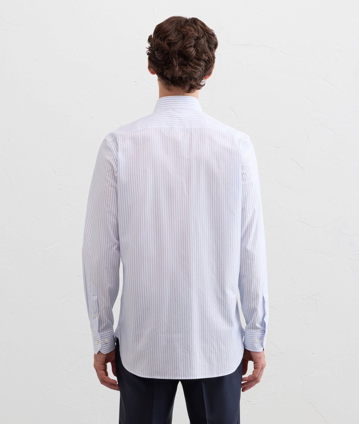 light blue striped pure cotton twill milano collar shirt in LIGHT BLUE, view 4