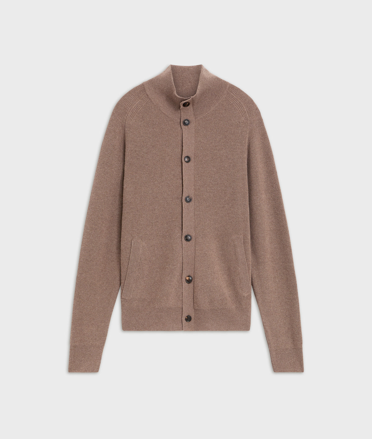 brown wool silk and cashmere fisherman rib cardigan in SOFT BROWN, primary view