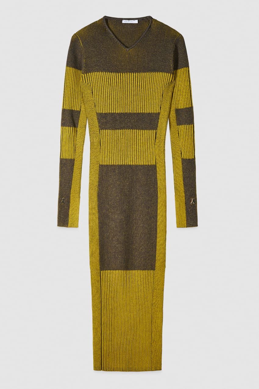 Two-tone knit midi dress in Craft Brown/Antique Yellow, view 5