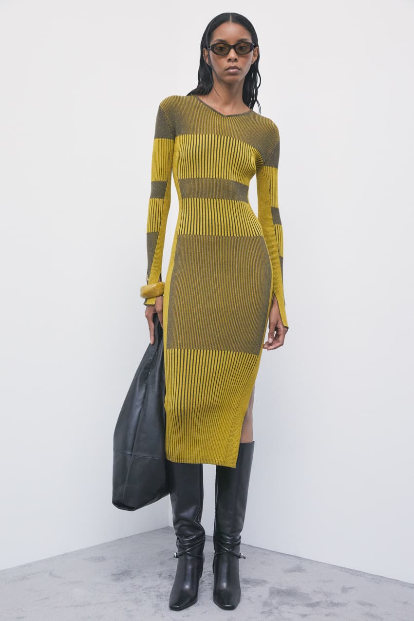 Two-tone knit midi dress in Craft Brown/Antique Yellow, view 6