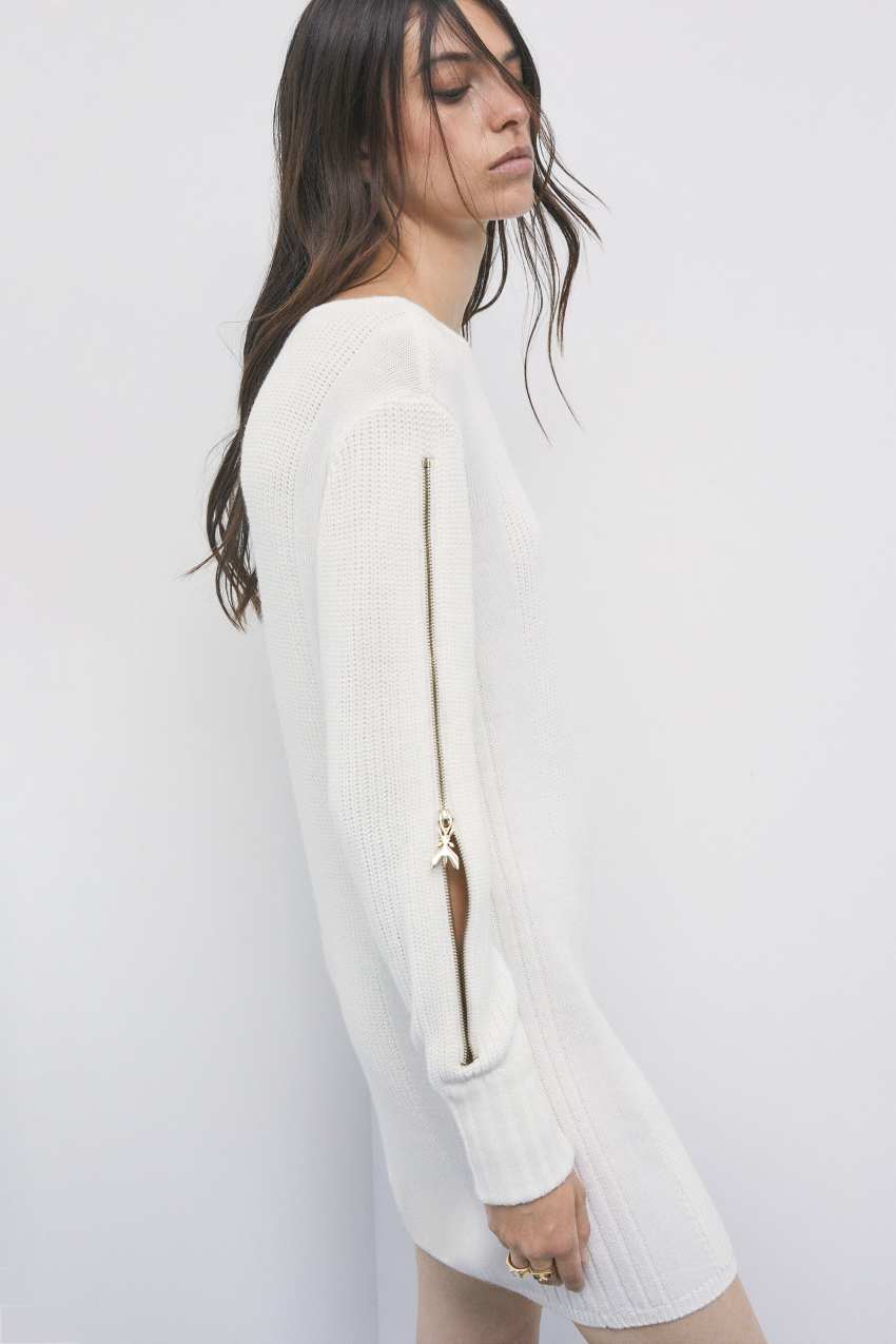 Wool-blend mini dress with zip in Vanilla Ice, primary view