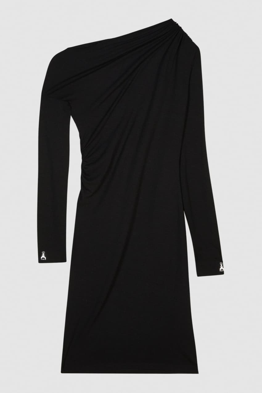 Draped Wool Blend Midi Dress in Nero, view 5