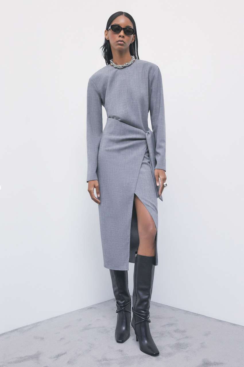 Wrap Midi Dress in Grey Mélange, primary view