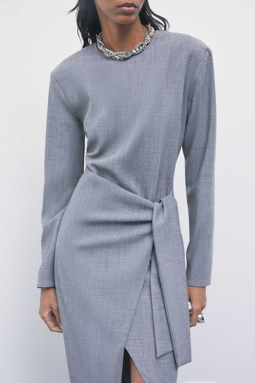 Wrap Midi Dress in Grey Mélange, view 2