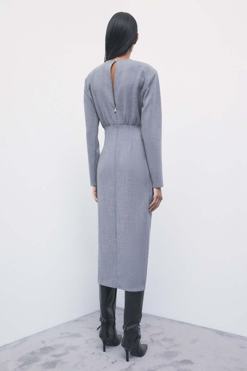Wrap Midi Dress in Grey Mélange, view 3
