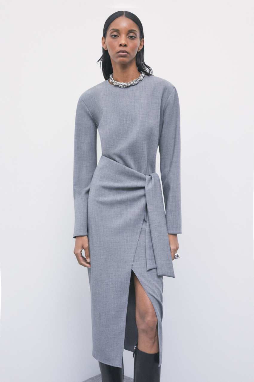 Wrap Midi Dress in Grey Mélange, view 4
