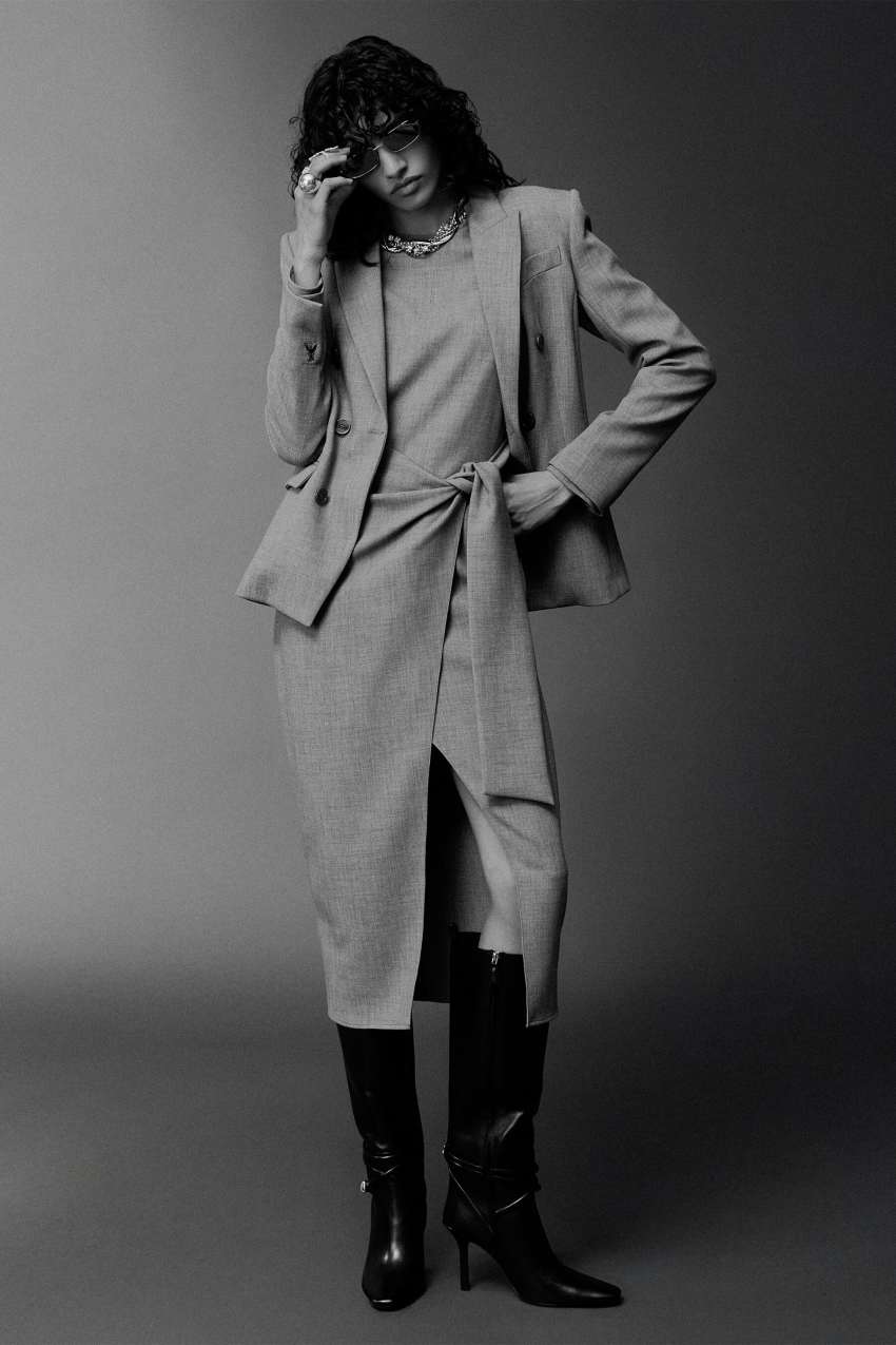 Wrap Midi Dress in Grey Mélange, view 6