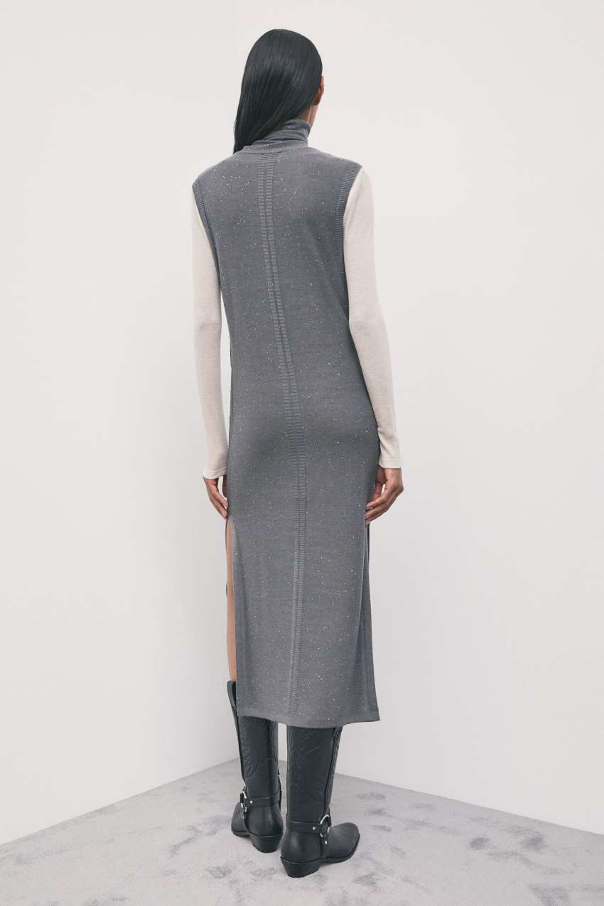 Belted midi knit dress in Astral Grey, view 3