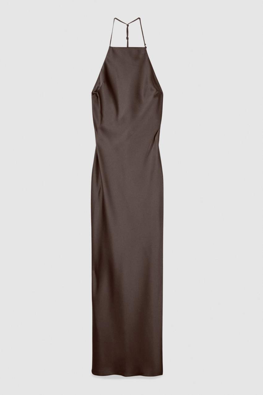 Fluid satin occasion dress in Dark Chocolate, view 5