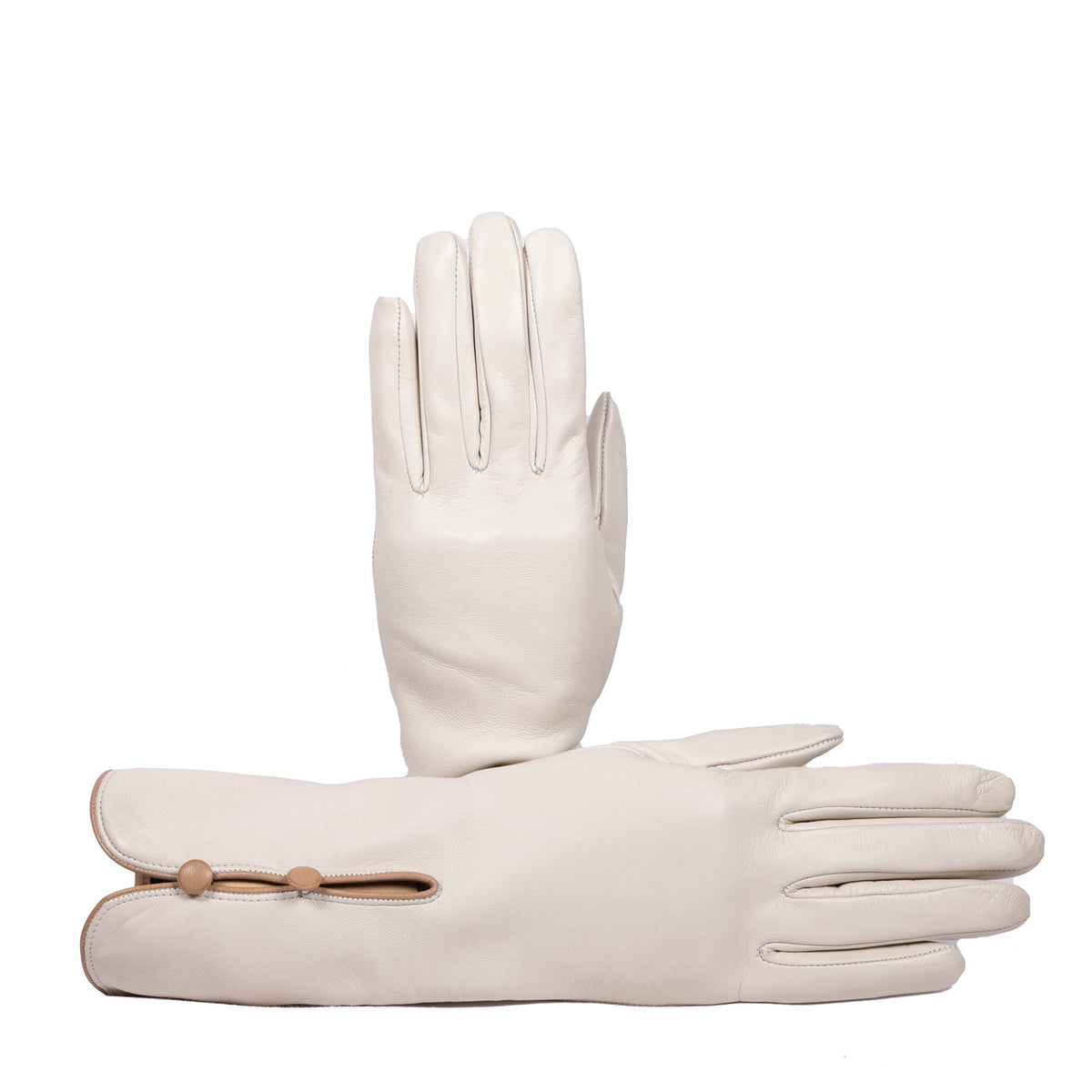Poise Mid-Length Buttoned Leather Gloves in Stone, primary view