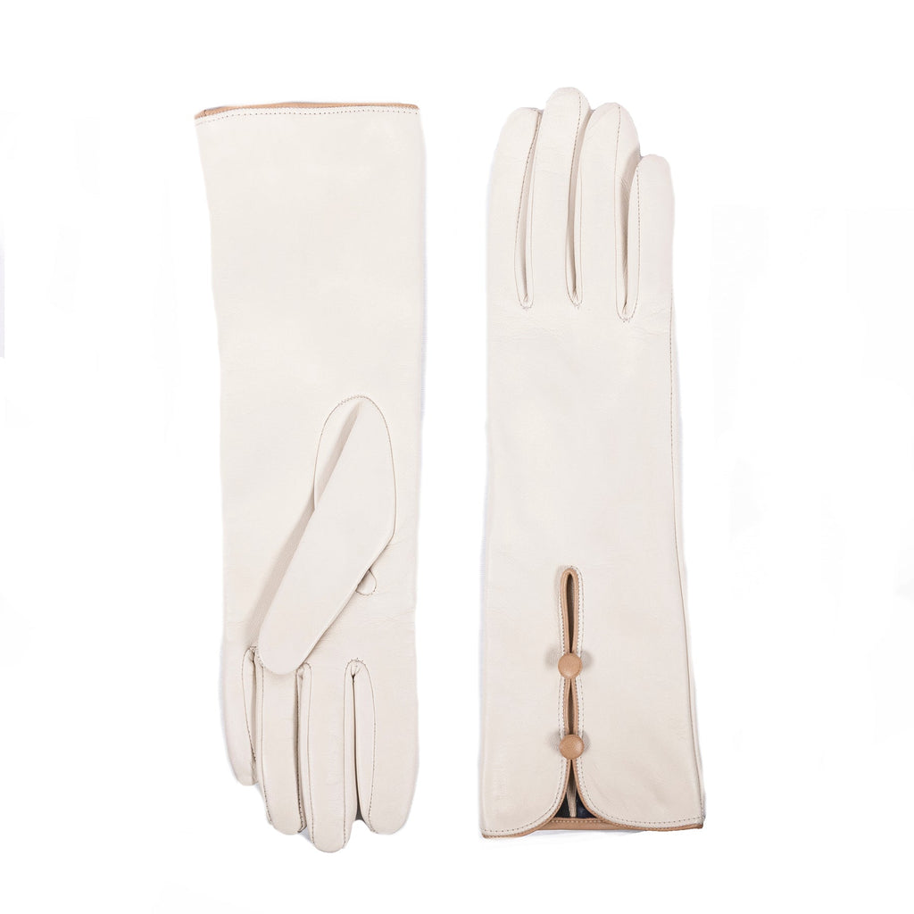 Poise Mid-Length Buttoned Leather Gloves in Stone, view 2
