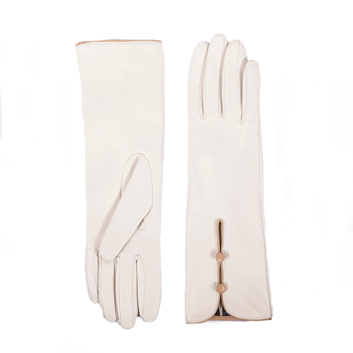 Poise Mid-Length Buttoned Leather Gloves in Stone, view 2