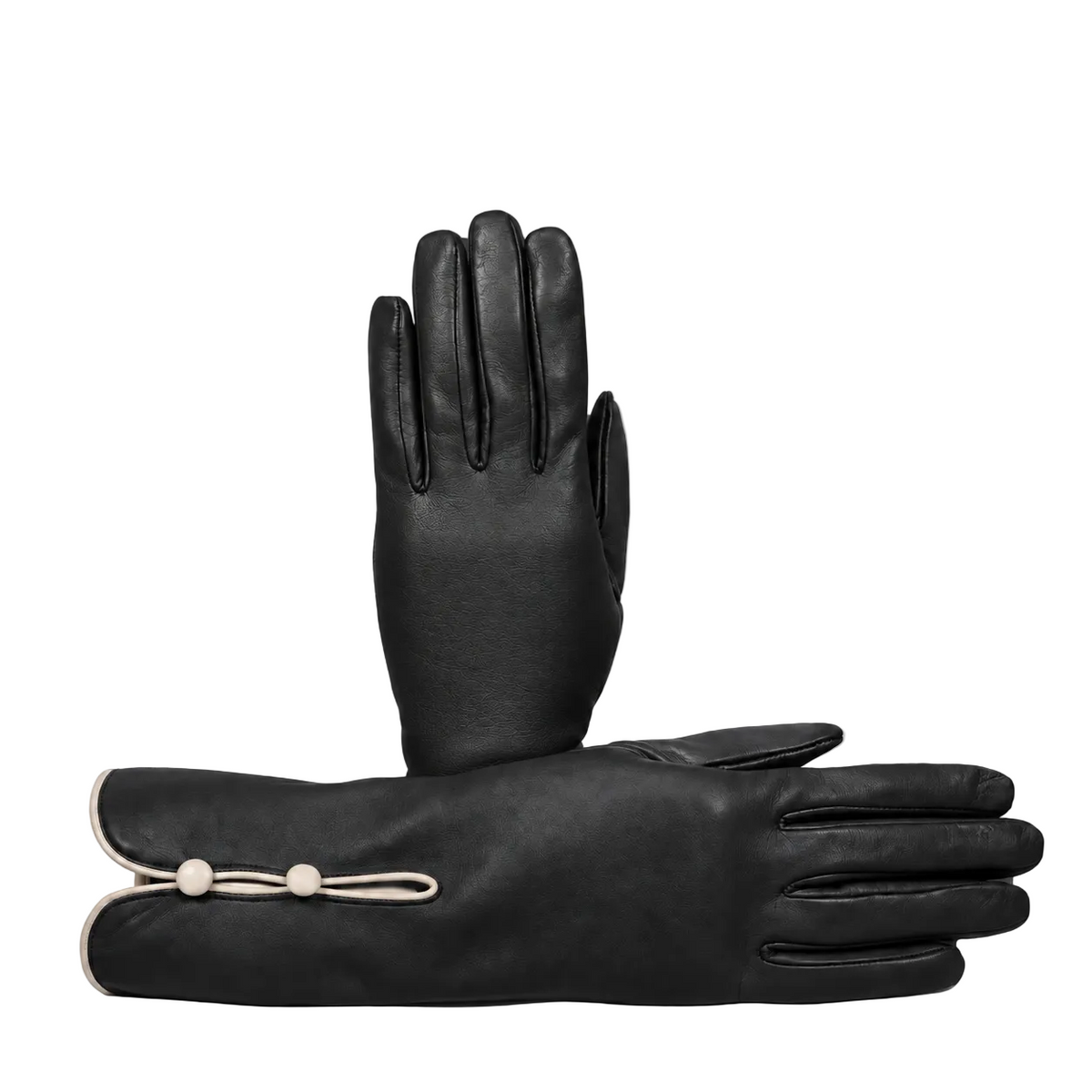 Poise Mid-Length Buttoned Leather Gloves in Black, primary view
