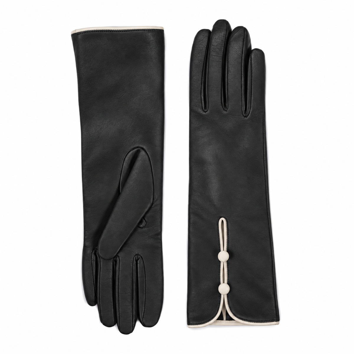 Poise Mid-Length Buttoned Leather Gloves in Black, view 2
