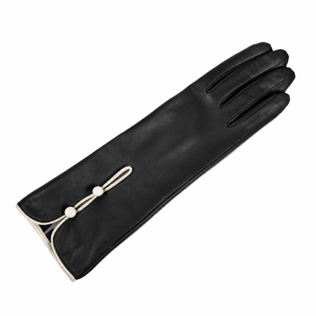 Poise Mid-Length Buttoned Leather Gloves in Black, view 3