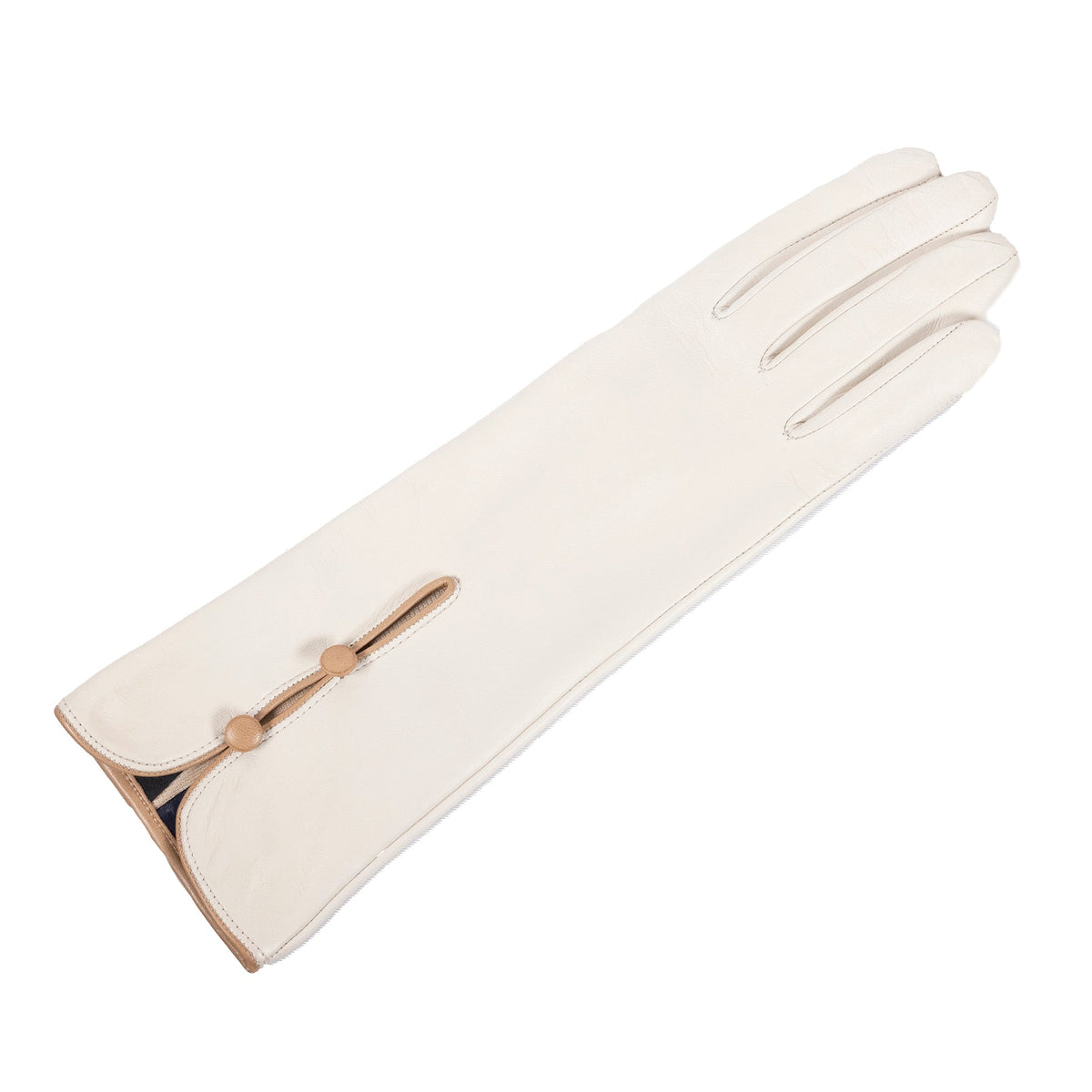 Poise Mid-Length Buttoned Leather Gloves in Stone, view 3