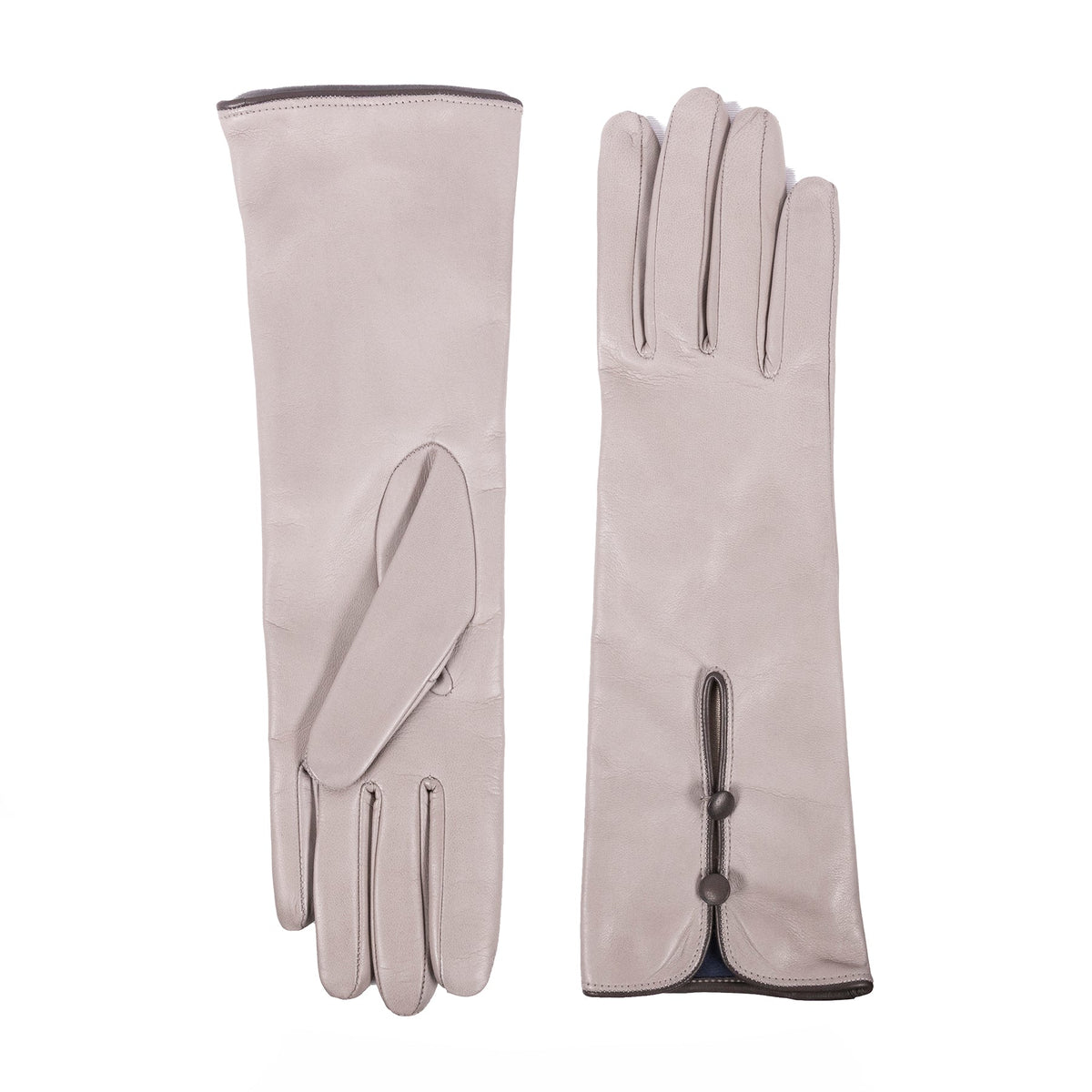 Poise Mid-Length Buttoned Leather Gloves in Taupe, view 2