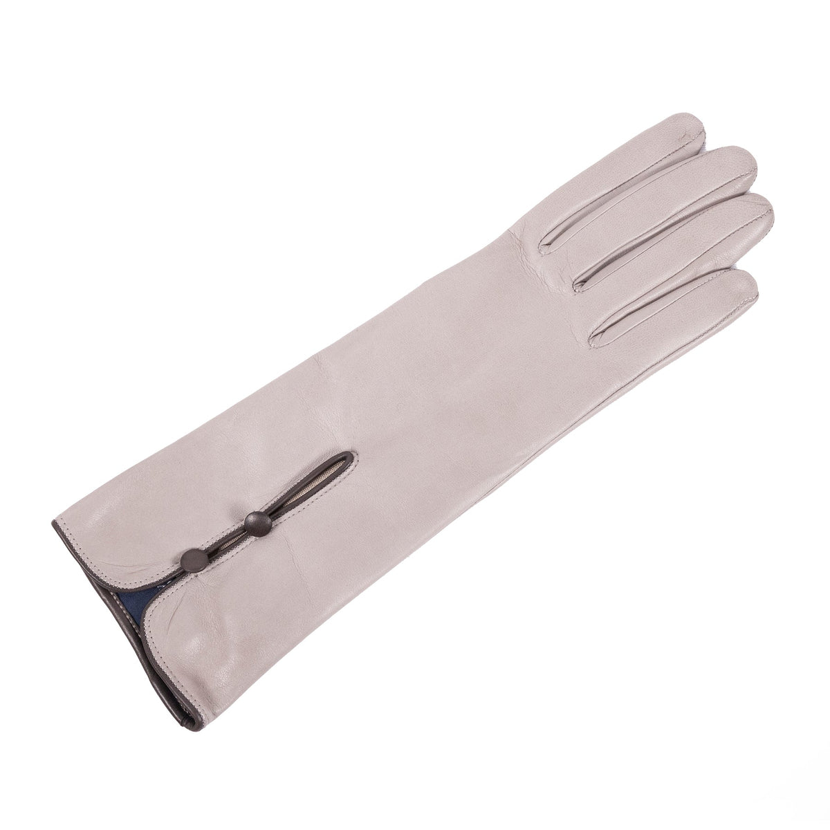 Poise Mid-Length Buttoned Leather Gloves in Taupe, view 3