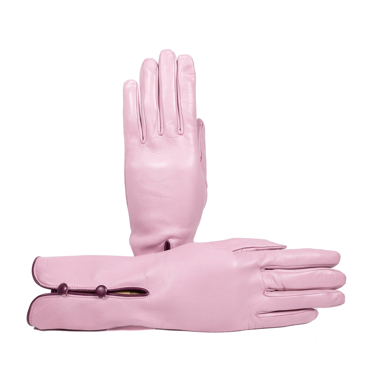 Poise Mid-Length Buttoned Leather Gloves in Grey Pink, primary view