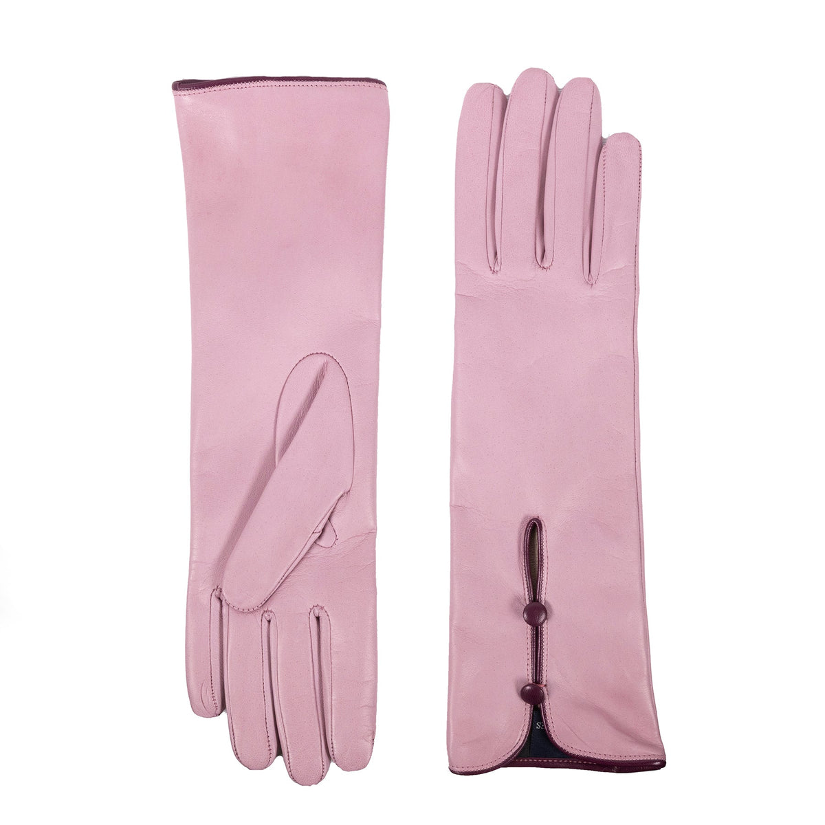 Poise Mid-Length Buttoned Leather Gloves in Grey Pink, view 2