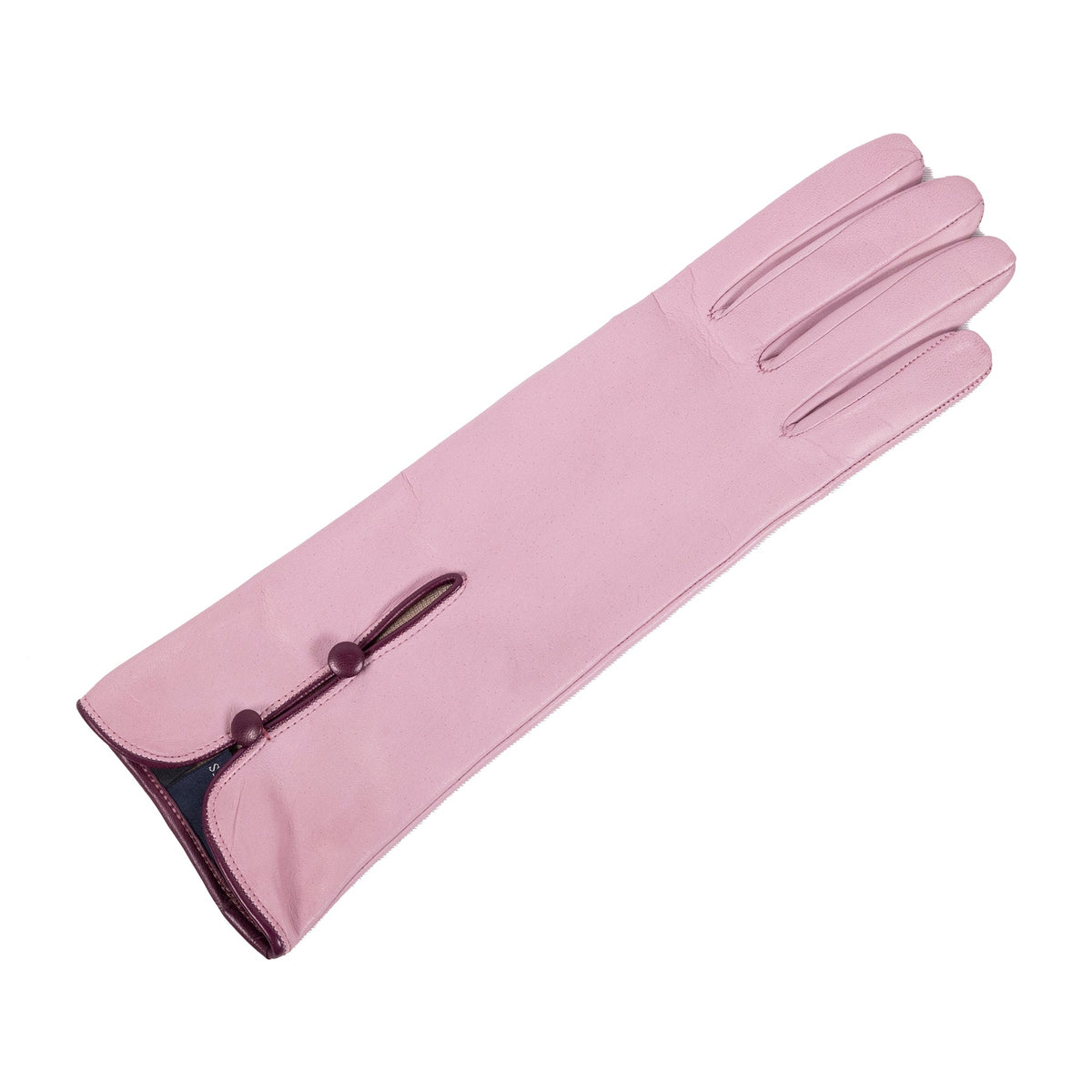 Poise Mid-Length Buttoned Leather Gloves in Grey Pink, view 3