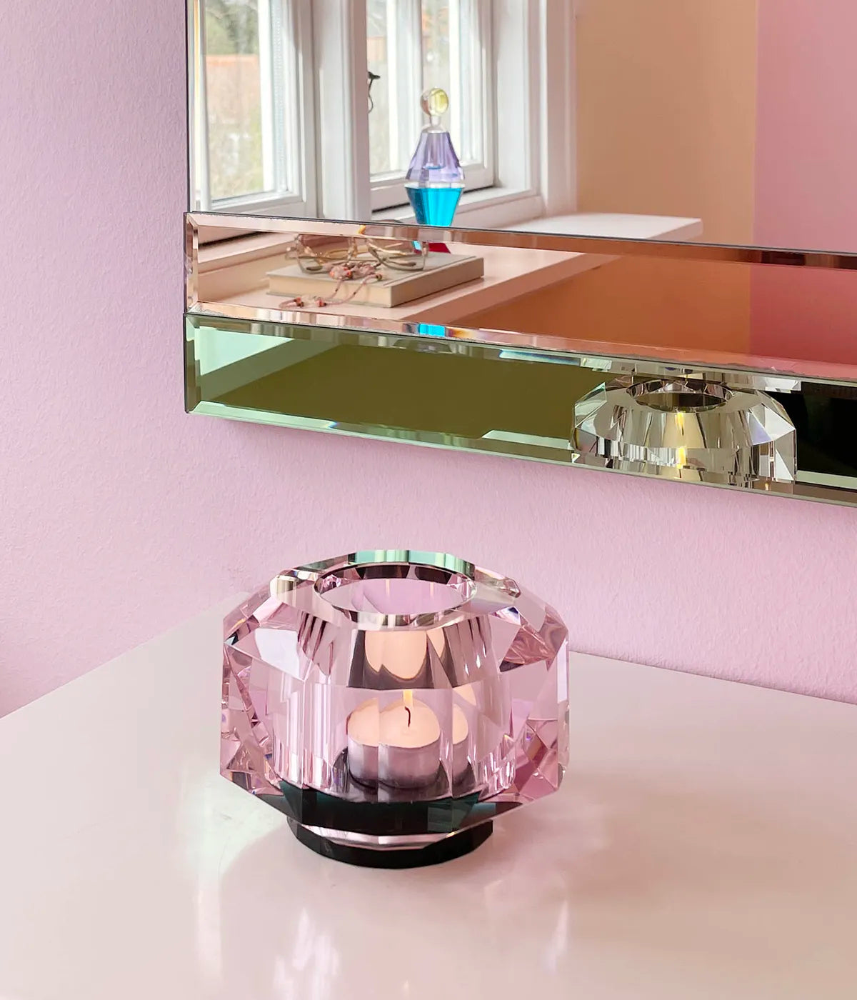 Texas Supreme Tealight Holder in Deep Green/Rose, view 4