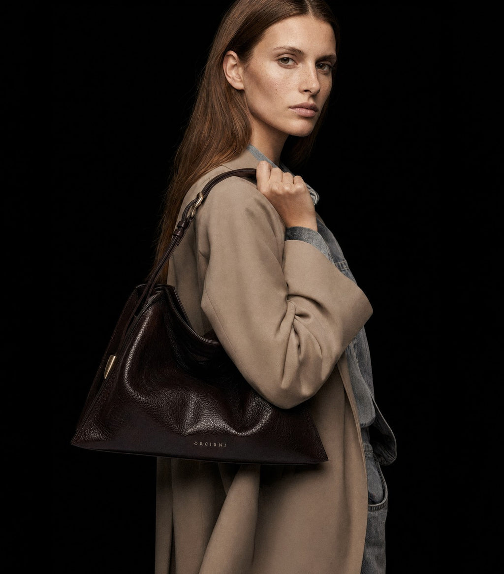 Curve Three-Compartment Leather Shoulder Bag