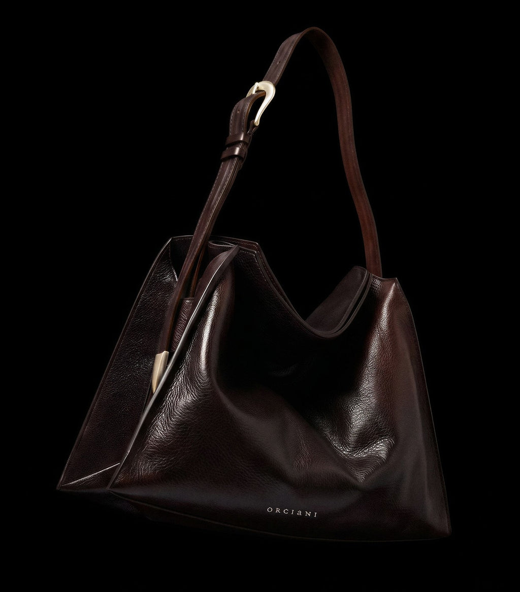 Curve Three-Compartment Leather Shoulder Bag