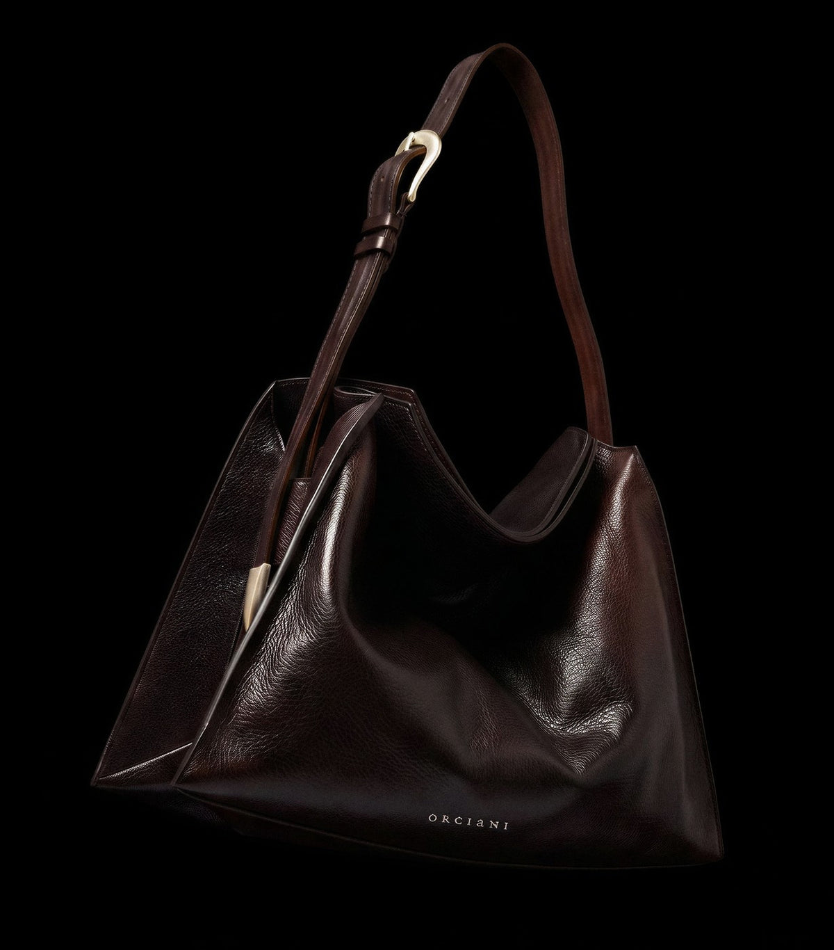Curve Three-Compartment Leather Shoulder Bag