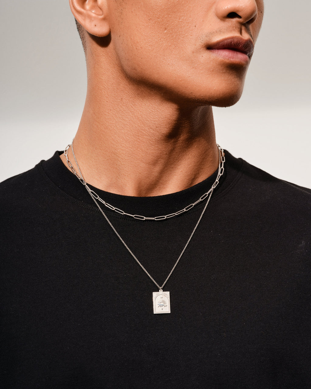 Tether Rounded Box Chain Necklace in Silver, view 3